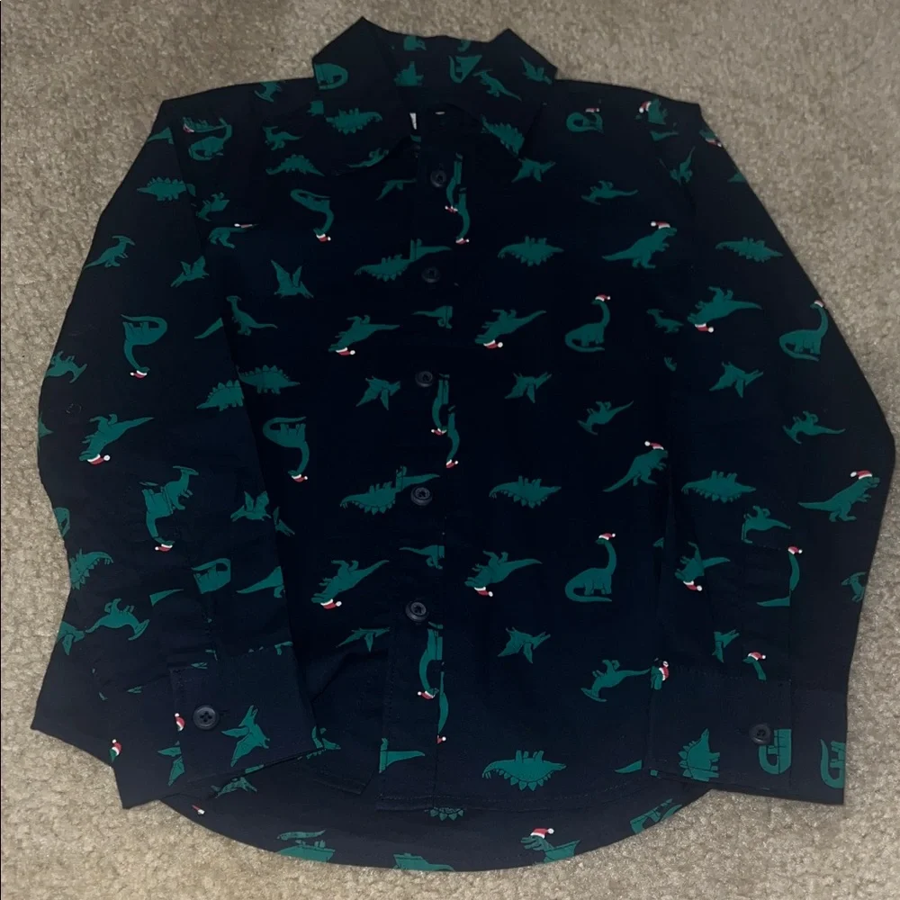 NWOT! Christmas Dinosaur Print Button-Up Shirt